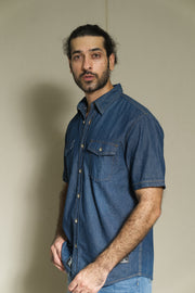 Lea Jeans Denim Dark Indigo Short-sleeve Shirt with double flap pocket