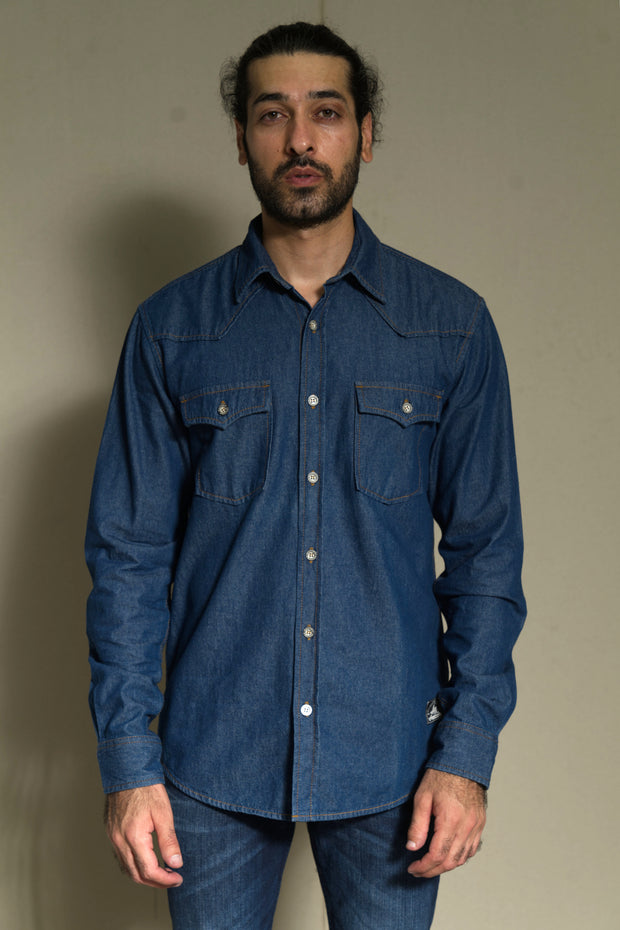 Lea Jeans Denim Dark Indigo Long-sleeve Shirt with double flap pocket