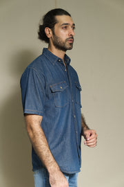 203 - Double Flap Pocket Short Sleeve Dark Indigo Denim Shirt