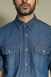 203 - LEA Jeans Double Flap Pocket Short Sleeve Dark Indigo Denim Shirt