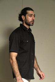 209 - Cotton Twill Double Flap Pocket Black Shirt Sleeve Shirts