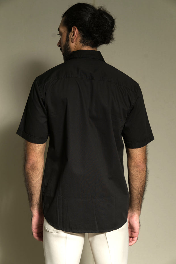 209 - Cotton Twill Double Flap Pocket Black Shirt Sleeve Shirts