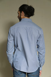 202 - Long Sleeve Wrinkle Free Checked Shirt Blue