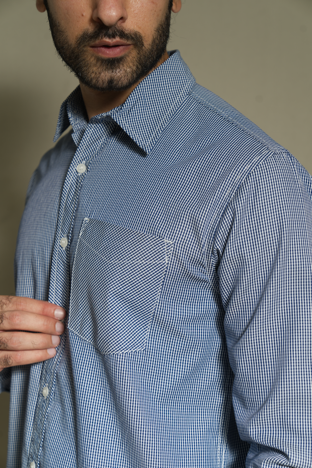 Lea Shirt Long Sleeve Wrinkle-free Checked Blue