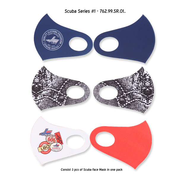 762 - LEA Jeans Face Mask (Masker) SCUBA SERIES No.1 (762.99.SR.01..) 3pcs per pack 